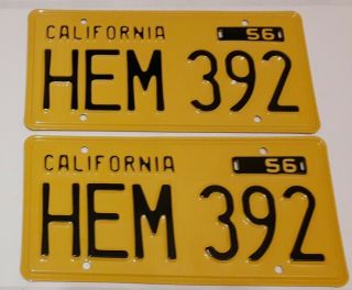 California 1956 License Plates Pair Hemi Dogde Plymouth Chrysler
