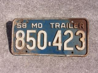 Missouri 1958 Trailer License Plate 850 - 423