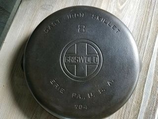 Vintage Griswold Cast Iron Skillet 8 Large Block Logo - Epu