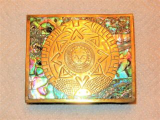 Jewelry Box Mayan Taxco Co.  Mexico Inlay Abalone Shell