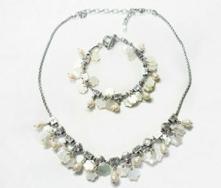 Set Of Matching Brighton Pearl & Mother Of Pearl Necklace And Bracelet - 41919a