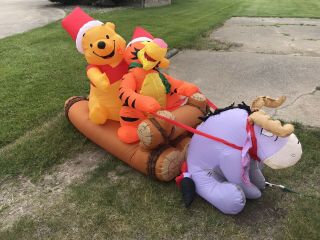 Gemmy Christmas Airblown Inflatable 8’ Disney Winnie The Pooh Log Sled Scene