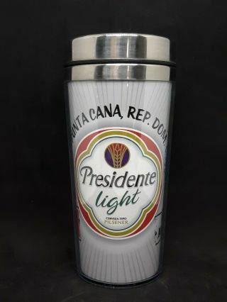 Presidente Light Beer Mug And Lid Punta Cana Dominican Republic Souvenir