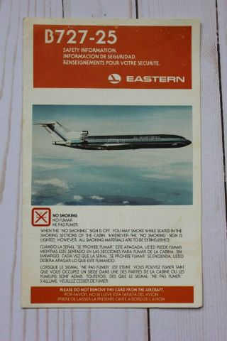 Eastern Airlines Boeing 727 - 25 Safety Card - 1/85
