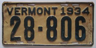 Vermont 1934 License Plate Quality 28 - 806