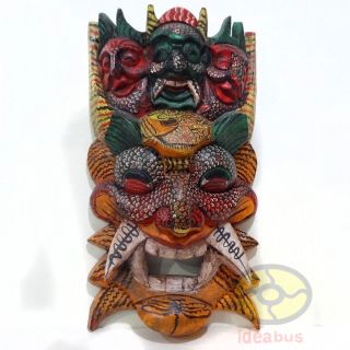 China Folk Art Wood Hand Carved Painted Nuo Mask Walldecor - Pangu Deity 15.  7 " Tall