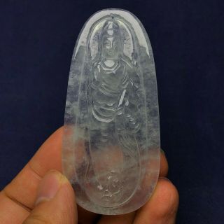 Collectible Chinese Jadeite Jade Handwork White Ice Kwan - Yin Amulet Rare Pendant