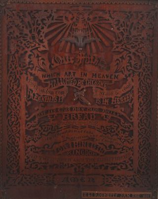 19thC Antique Folk Art Carved Fretwork Panel The Lords Prayer Gold Gilt Frame 3