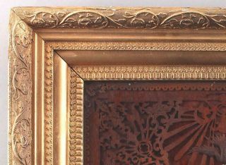 19thC Antique Folk Art Carved Fretwork Panel The Lords Prayer Gold Gilt Frame 6