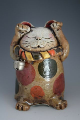 Very Special & Artistic Japanese Maneki - Neko Made By Artist.  Beckoning Cat 89