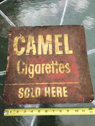 Antique Old Authentic TIN CAMEL CIGARETTES HERE - DOUBLE SIDED SIGN 2