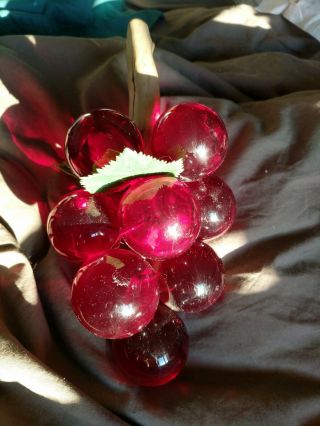Vintage Acrylic Lucite Cluster Red 1 3/4 " Grapes Bunch Driftwood Stem