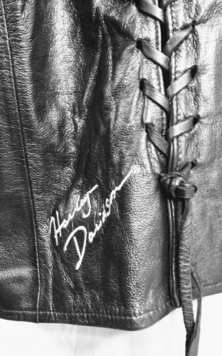 Vintage Ladies Embroidered Harley Davidson Leather Lace Up Tank Top Vest.  Sz L