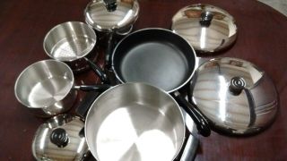 Vintage Revere Ware 3 Copper Bottom Pots 1w/steamer/frying Pancookware 9 Piece