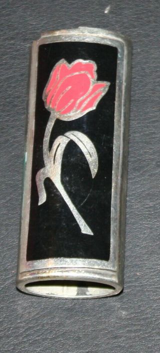 Vintage Silver & Enamel Cigarette Lighter Holder - Rose
