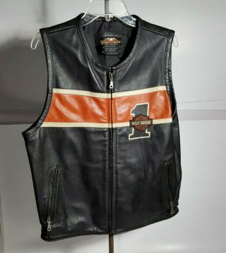 Harley Davidson Signed Aaron Kaufman Leather Racing Vest Fast N Loud Stripe