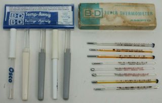 13 Vtg Glass Oral Rectal Fever Thermometers B - D Taylor Ballo American Hospital