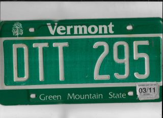 Vermont Passenger 2011 License Plate " Dtt 295 "