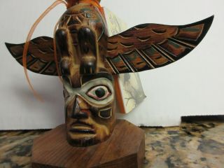 Alaska Black Diamond Totem Pole Signed Hand Carved Eagles Human Legacy with Tag 3