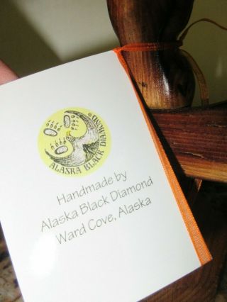 Alaska Black Diamond Totem Pole Signed Hand Carved Eagles Human Legacy with Tag 6