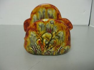 Vintage Ceramic Merry Mushroom Napkin Holder Earth Tones Colors Signed CA 76 3