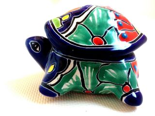 Mexican Pottery Talavera Animal Turtle Trinket Box Tortoise