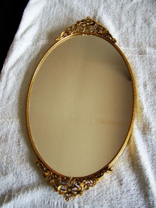 Vintage Large Brass Mirror Vanity Tray Hanging 19x10.  5