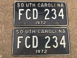 1972 South Carolina License Plate Pair - Fcd 234 - Black And White