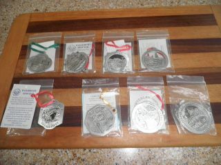 8 - - Woodbury Pewter Medallion Ornaments - - 1993 - 1999 - - $50.  00 Or