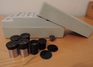 Vintage Carl Zeiss Jena Set Eyepieces A 16x12.  5 & A 10x14 Filters & Spare Parts