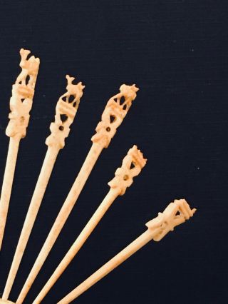 Vintage Carved Toothpick Tooth Pick & Holder Set Camel Egypt Wood Bone? Estate 7