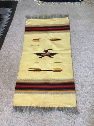 Vtg Chimayo Rug Textile Small “39 X 20 Yellow