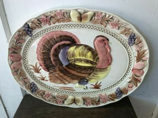 Vintage Lefton Japan Hand Painted Thanksgiving Turkey Platter Plate
