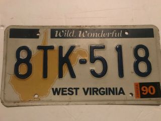 1990 West Virginia License Plate.  8tk - 518