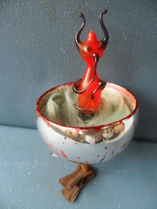 Christmas Ornament Clip Glass Krampus In Tube Ca: 1920 German Extrem Rare Devil