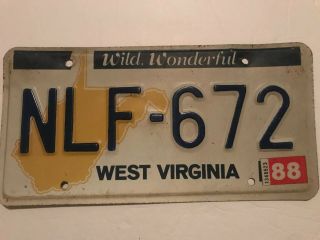 1988 West Virginia License Plate.  Nfl - 672
