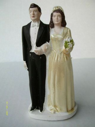 Bride And Groom Cake Topper,  Chalkware,  4 Inches Tall,  Wedding,  1930s - 40s