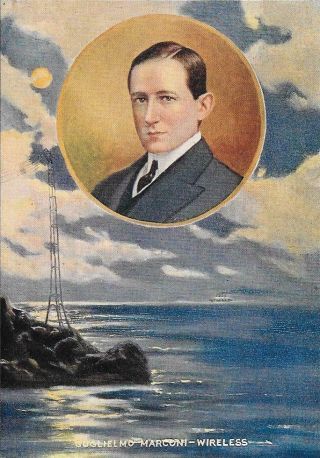 R.  Atkinson Fox,  Guglielmo Marconi - Wireless,  Ocean,  Moon,  Small Print 1920 
