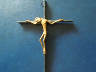 J1130 French Art Deco Religious Green Patina Bronze Wall Cross Crucifix