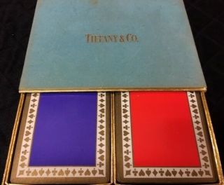 Vintage Tiffany & Company Playing Cards In Felt Box,  Set Of Two Decks