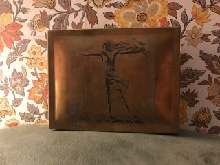1928 Rare Rockwell Kent “sally” Art Deco Brass Wood Cigar Box Epco