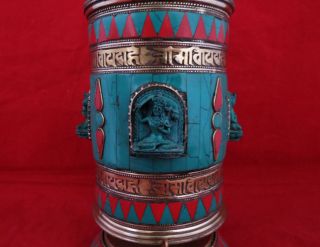 God Goddess Tibetan Buddhism Offering Om Mantra Brass Drum Prayer wheel Nepal 12 4