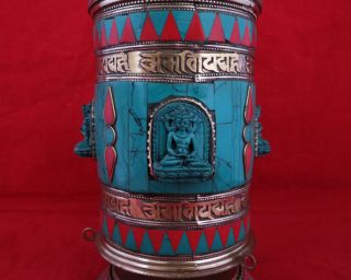 God Goddess Tibetan Buddhism Offering Om Mantra Brass Drum Prayer wheel Nepal 12 5
