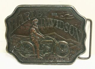 Vintage Harley - Davidson Brass Belt Buckle Montauk Silver Co England Motorcycle