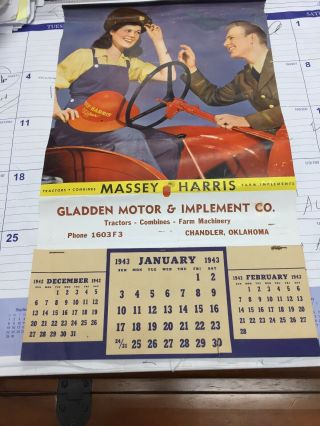 1943 Massey Harris Calendar Chandler Oklahoma Tractor Military Ww2