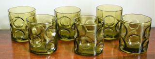 6 X Vintage 1960s Green Italian Empoli Dimpled Drinking Glasses Tumblers