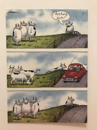 Gary Larson Far Side Blank Greeting Card Cows And Cars German Achtung Auto