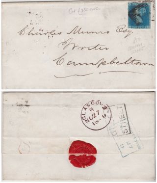 1849 Qv Queen Street Glasgow Cover With A 2d Penny Blue Imperf Stamp Cat £350
