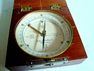 Vintage C 1918 W & L.  E.  Gurley Surveyor Engineer Wooden Case Pocket Compass
