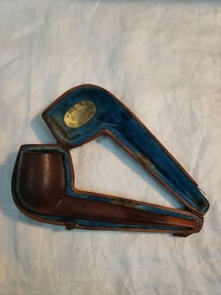 Vintage French Briar Smoking Pipe In Leather Case Pipe Has Been Smoked